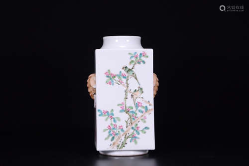 A FAMILLE ROSE FLORAL&BIRD PATTERN CONG VASE