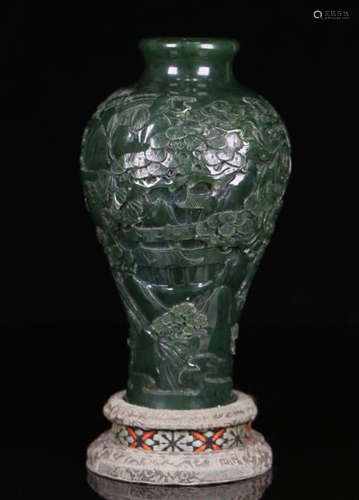 A HETIAN JADE CARVED STORY PATTERN MEI VASE