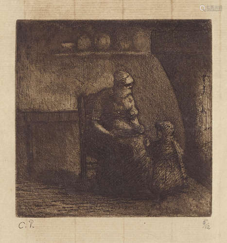 Paysanne donnant à manger a un enfant Camille Pissarro(1830-1903)