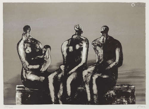 Three Seated Figures with Children Henry Moore O.M., C.H.(1898-1986)