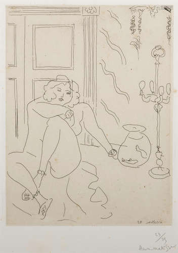 Nu dans un intérieur avec lampe vénitienne et poissons rouges Henri Matisse(1869-1954)