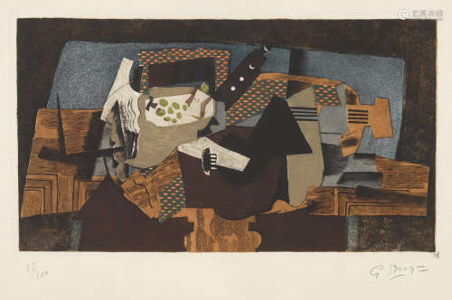 Cubist Still Life with Fruit and Guitar After Georges Braque(1882-1963)by Georges Visat