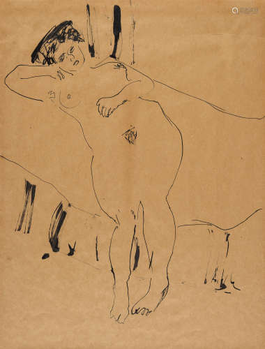 Weiblicher Akt 17 5/8 x 13 5/8 in (44.8 x 34.6 cm) ERNST LUDWIG KIRCHNER(1880-1938)