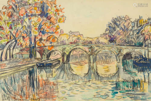 Paris. Le Pont-Marie 7 3/4 x 11 1/4 in (19.7 x 28.6 cm) PAUL SIGNAC(1863-1935)