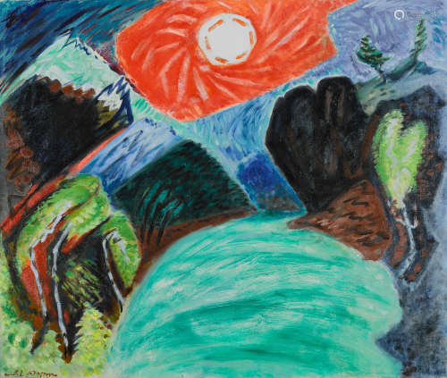 Soleil levant au dessus d'un torrent 29 7/8 x 35 1/2 in (75.9 x 90.2 cm) ANDRÉ MASSON(1896-1987)