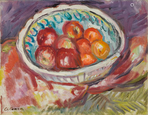 Plat de pommes sur tapis rouge 10 1/2 x 13 3/4 in (26.7 x 34.93 cm) CHARLES CAMOIN(1879-1965)