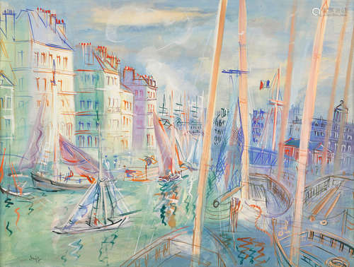 Le Quai Videcoq au Havre 18 1/8 x 24 3/8 in (43 x 62 cm) JEAN DUFY(1888-1964)