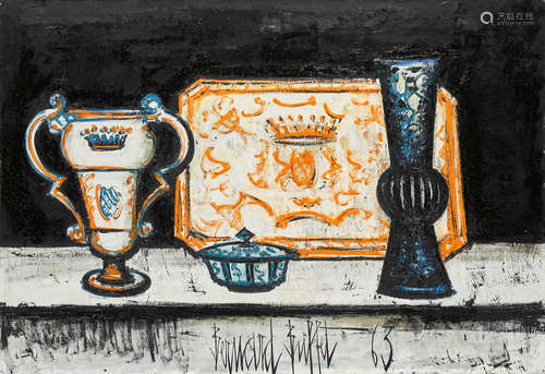 Nature morte aux vases de Moustiers 35 1/4 x 51 3/8 in (89.5 x 130.5 cm) BERNARD BUFFET(1928-1999)