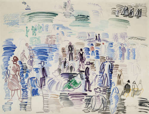 Personnages sur la plage 19 x 24 7/8 in (48.3 x 63.2 cm) RAOUL DUFY(1877-1953)