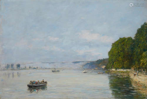 Caudebec-en-Caux, Bateaux sur la Seine 20 1/8 x 29 1/2 in (51.1 x 74.9 cm) EUGÈNE BOUDIN(1824-1898)