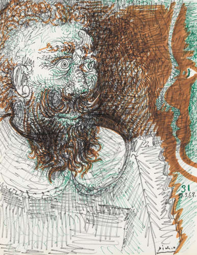 Tête d'homme et tête de femme 12 1/4 x 9 1/2 in (31.1 x 24.2 cm) Pablo Picasso(1881-1973)