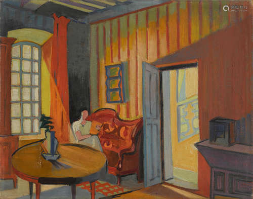 Le Salon rouge à Gordes 18 1/4 x 24 in (46.4 x 61 cm) ANDRÉ LHOTE(1885-1962)