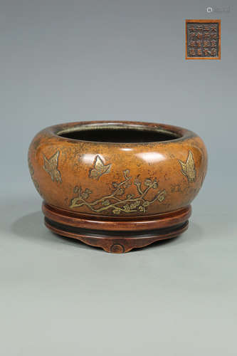 A XUANDE MARK GILT BRONZE CENSER BY WU BANGZUO