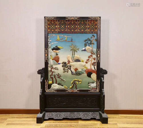 17-19TH CENTURY, A LARGEM PAINTED LANDSCALPE DESIGN SCREEN, QING DYNASTY