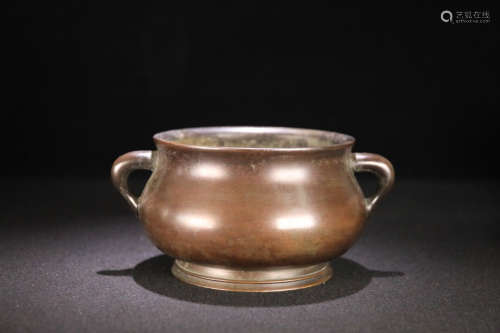14-16TH CENTURY, A DOUBLE-EAR BRONZE CENSER, MING DYNASTY