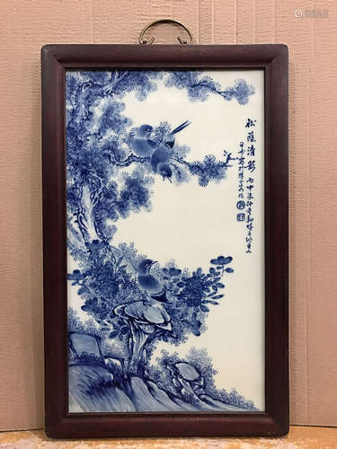 A BLUE&WHITE PORCELAIN PAINTING BOARD OF WANG BU