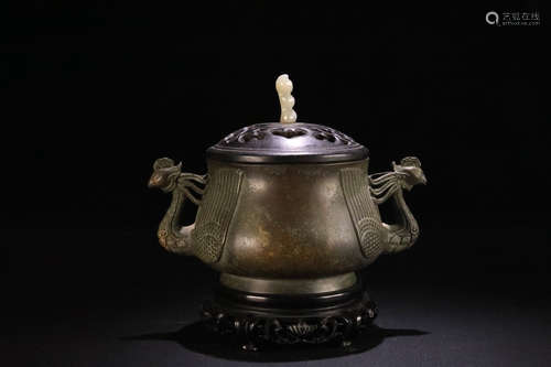 17-19TH CENTURY, A BRONZE PHOENIX DESIGN FURNACE, QING DYNASTY.