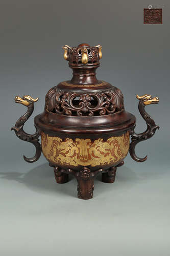 A XUANDE MARK BRONZE CENSER OF DRAGON CARVING