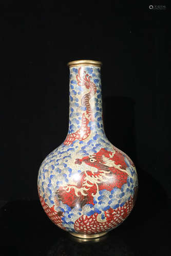 17-19TH CENTURY, A SEA WATER AND DRAGON DESIGN ENAMEL GLOBULAR SHAPED VASE, QING DYNASTY.