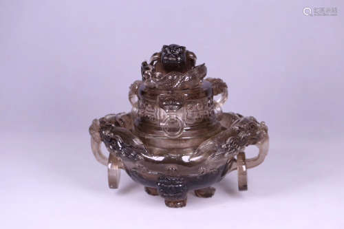 18-19TH CENTURY, A LION DESIGN THREE-FOOTED CRYSTAL FURNACE, LATE QING DYNASTY