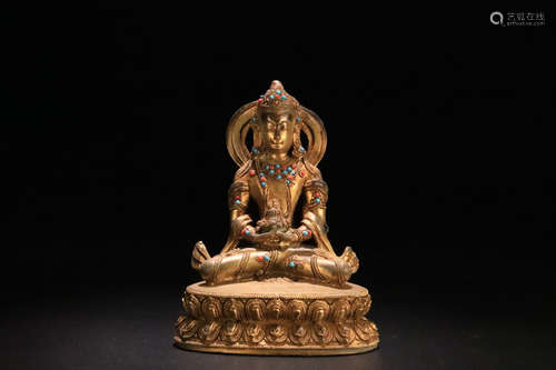 17-19TH CENTURY, A TIBETAN GILT BRONZE GUANYIN STATUE, QING DYNASTY.