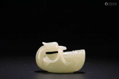 17-19TH CENTURY, A GOOSE DESIGN HETIAN JADE CARVING, QING DYNASTY.
