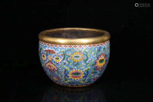 17-19TH CENTURY, AN OLD FLORAL PATTERN CLOISONNE POT, QING DYNASTY