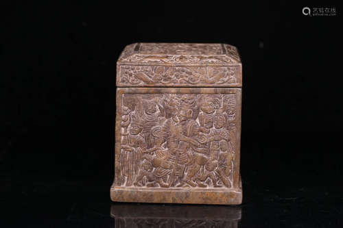 AN BUDDHA EMBOSSMENT DESIGN OLD STONE BOX