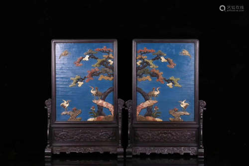 18-19TH CENTURY, A PAIR OF STORY DESIGN TABLE SCREENS, LATE QING DYNASTY