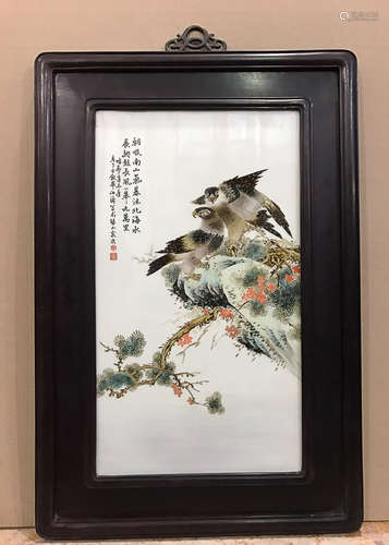 A PORCELAIN PAINTING WITH HEITAN WOOD BY BI BOTAO