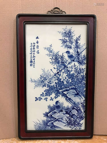 A BLUE&WHITE PORCELAIN PAINTING BOARD OF WANG BU