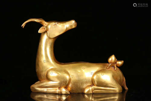 17-19TH CENTURY, A SIKA DEER DESIGN GILT BRONZE ORNAMENTS , QING DYNASTY