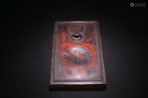 17-19TH CENTURY, A BEAST DESIGN OLD PIT INKSTONE, QING DYNASTY.