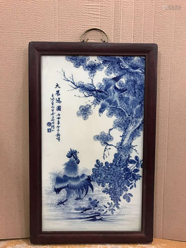 A BLUE&WHITE PORCELAIN PAINTING BOARD OF WANG BU