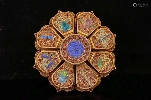 17-19TH CENTURY, A GILT SILVER FLORAL DESIGN JEWELRY BOX, QING DYNASTY