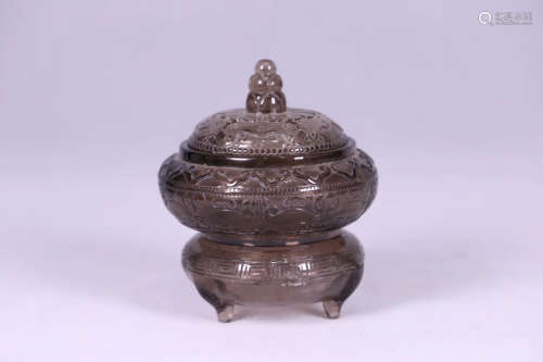 18-19TH CENTURY, A FLORAL PATTERN BROWN CRYSTAL CENSER, LATE QING DYNASTY