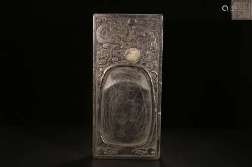 A MARKED INK SLAB WITH DRAGON CARVING