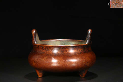 A XUANDE MARK BRONZE CENSER WITH DOUBLE EARS