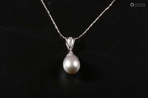 天然黑珍珠镶钻石铂金吊坠项链（pt900）