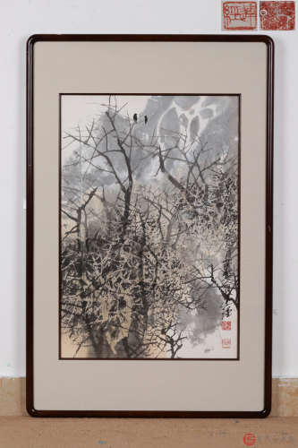 北京画院一级画师爱新觉罗•连经款《萧瑟秋风》水墨纸本镜心（裱框）