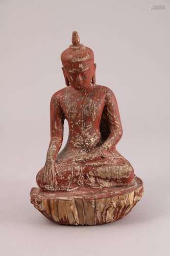 BIRMANIE XXe BOUDDHA en bois sculpté et laqué roug…