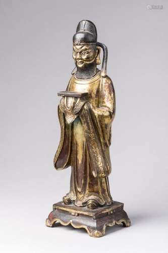 CHINE Style MING DIGNITAIRE en bronze doré, debout…