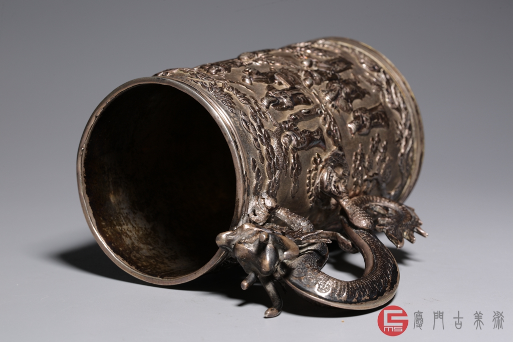 中国　古銅宣徳銅　饕餮文　建水　茶こぼし　M　R5895