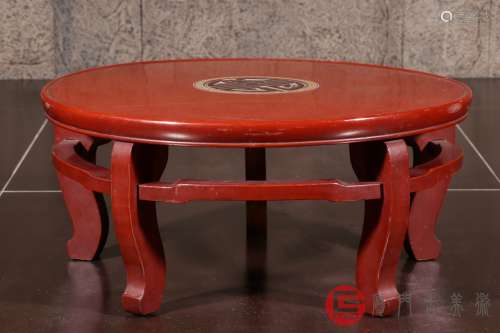 清.厚实木胎漆器纯正大红漆寿字纹大圆桌
