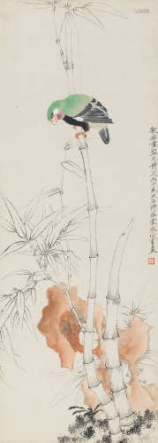 赵浩公 1936年作 竹鸟图 立轴 设色纸本