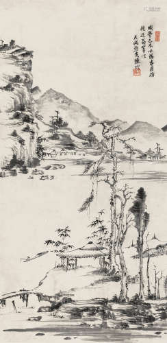 陈璞 清；1859年作 水墨山水 立轴 水墨纸本