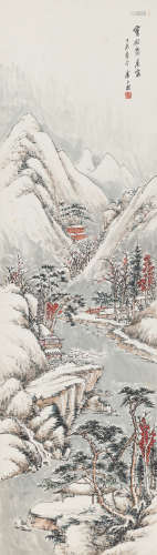 卢子枢 1967年作 雪景山水 立轴 设色纸本