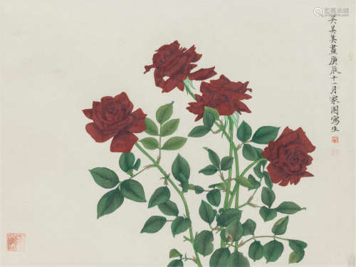 吴美美 2000年作 玫瑰 镜片 设色绢本