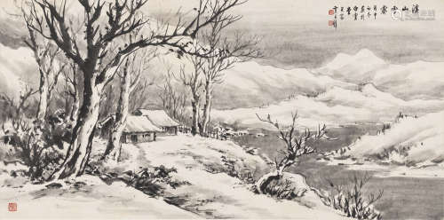 黄君璧 1968年作 雪景山水 镜片 设色纸本