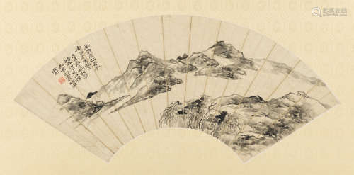 胡祥麟 1929年作 拟戴熙山水 扇面 镜片 设色纸本